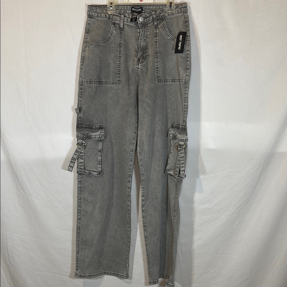 NWT Hot topic Gray Cargo pocket wide leg Jeans size MD